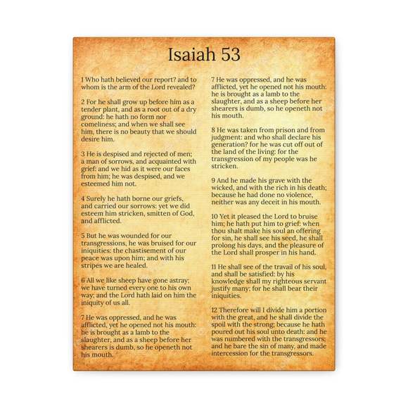 Scripture Sign Coming of Christ Isaiah 53 Chapter Gold Christian Wall Art  Print